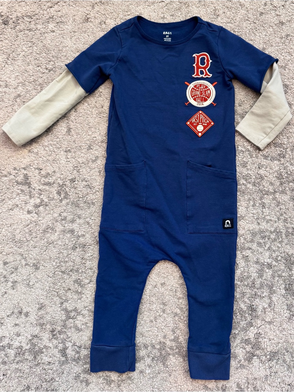 RAGS Toddler 2T Layered Baseball Romper Long Sleeve